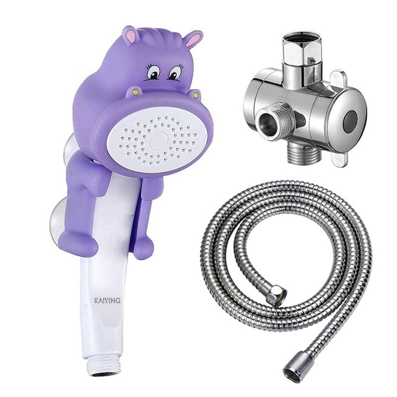 KAIYING Children's Handheld Shower Head,Cartoon Water Flow Spray Shower Head Baby Kids Toddler Bath Bathing Accessories (K:Showerhead(Hippie)+Hose+Diverter) - Image 1